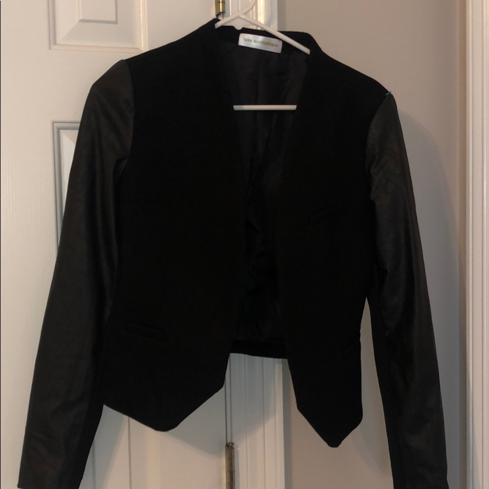 Pleather sleeved blazer